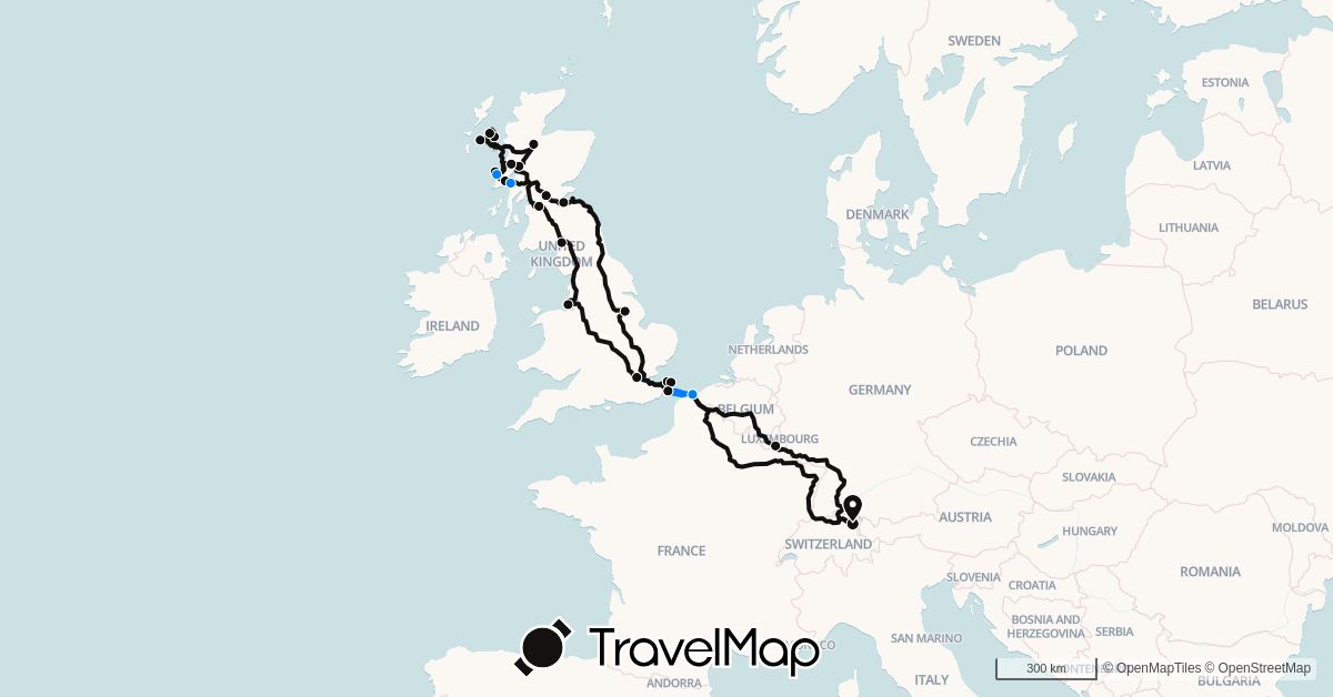 TravelMap itinerary: driving, camper, fähre in Switzerland, France, United Kingdom, Luxembourg (Europe)