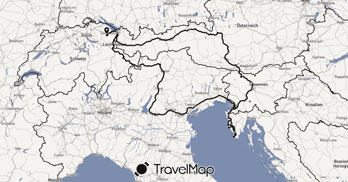 TravelMap itinerary: driving, camper in Switzerland, Croatia, Italy, Slovenia (Europe)